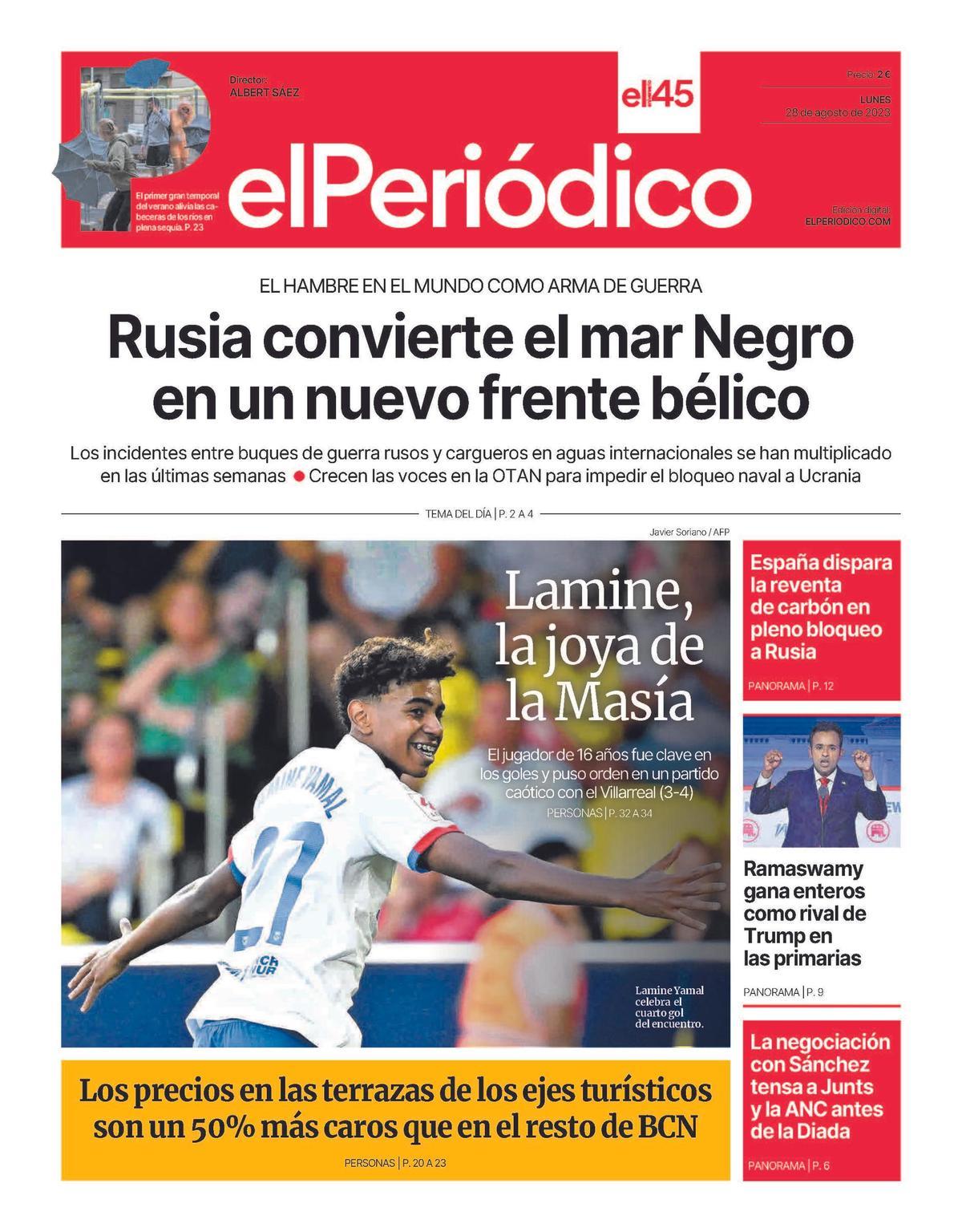 La portada de EL PERIÓDICO del 28 de agosto de 2023