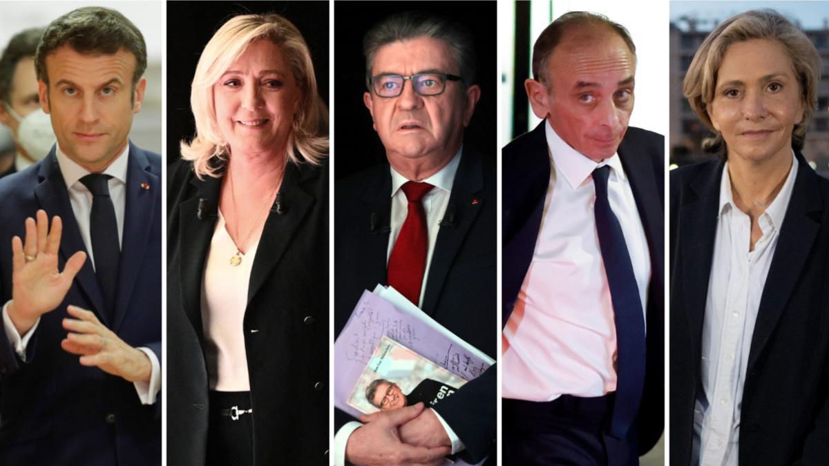 De izquierda a derecha: Macron, Le Pen, Melenchon, Zemmour y Pécresse
