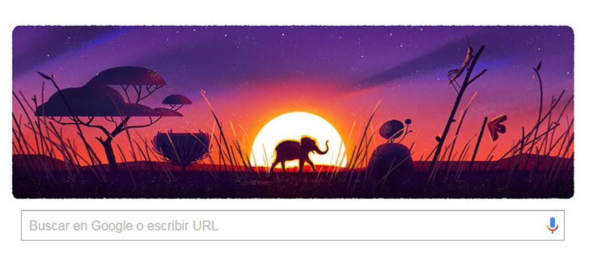 Un elefante en la sabana, una de las imágenes del doodle de Google dedicado al Día de la Tierra.