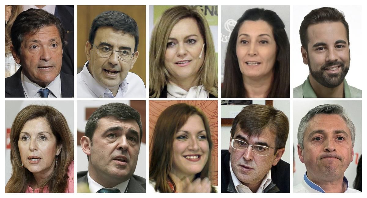 La gestora del PSOE: De izquierda a derecha y de arriba a abajo, el presidente, Javier Fernández (Asturias), y los vocales, Mario Jiménez Díaz (Andalucía), María Jesús Serrano Jiménez (Andalucía), Ascensión Godoy (Extremadura), José Enrique Muñoz Lladró (Valencia); María Dolores Padrón Rodríguez (Canarias), Ricardo Cortés Lastra (Cantabria), Soraya Vega Prieto (Extremadura), Francesc Antich Oliver (Baleares), y Francisco Ocón Pascual (La Rioja). La gestora del PSOE: De izquierda a derecha y de arriba a abajo, el presidente, Javier Fernández (Asturias), y los vocales, Mario Jiménez Díaz (Andalucía), María Jesús Serrano Jiménez (Andalucía), Ascensión Godoy (Extremadura), José Enrique Muñoz Lladró (Valencia); María Dolores Padrón Rodríguez (Canarias), Ricardo Cortés Lastra (Cantabria), Soraya Vega Prieto (Extremadura), Francesc Antich Oliver (Baleares), y Francisco Ocón Pascual (La Rioja).