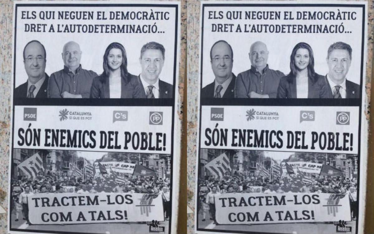 El cartel que ha aparecido en Lleida contra Iceta, Arrimadas, Rabell y Albiol.