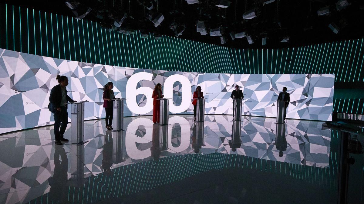 Un instante del debate entre los candidatos en las elecciones madrileñas en Telemadrid, este 21 de abril. Un instante del debate entre los candidatos en las elecciones madrileñas en Telemadrid, este 21 de abril.