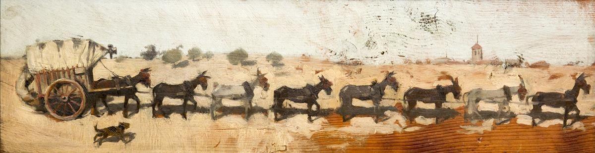 Óleo sobre madera ’Carro con ocho mulas de tiro’, de Ramon Casas (1889). 