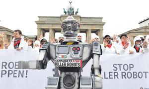 Manifestación contra los robots asesinos en Berlín.