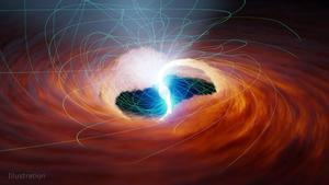 Recreación artística de una fuente de rayos X ultraluminosa: dos ríos de gas caliente son arrastrados hacia la superficie de una estrella de neutrones, iniciando el proceso.