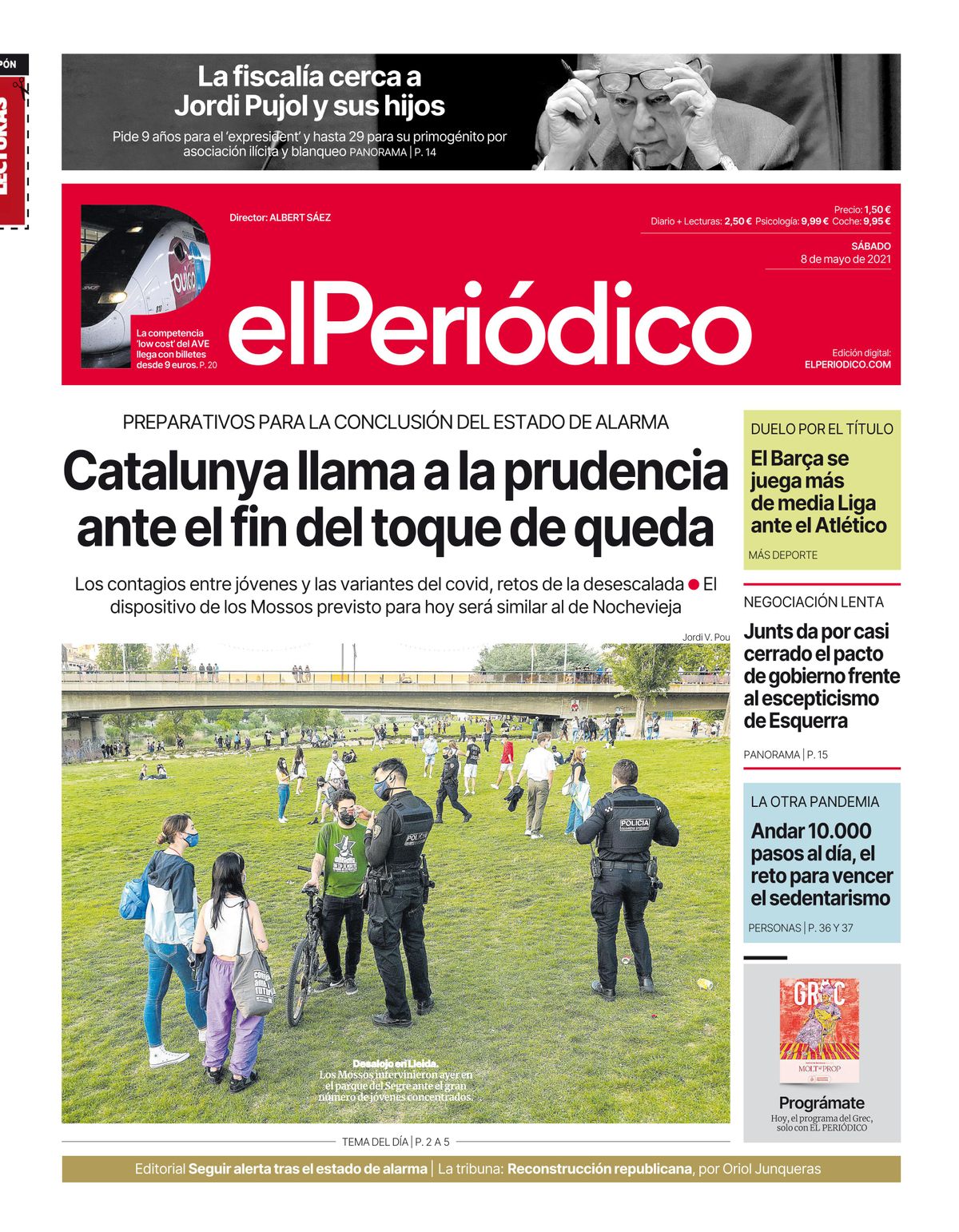 La portada de EL PERIÓDICO del 8 de mayo de 2021 La portada de EL PERIÓDICO del 8 de mayo de 2021