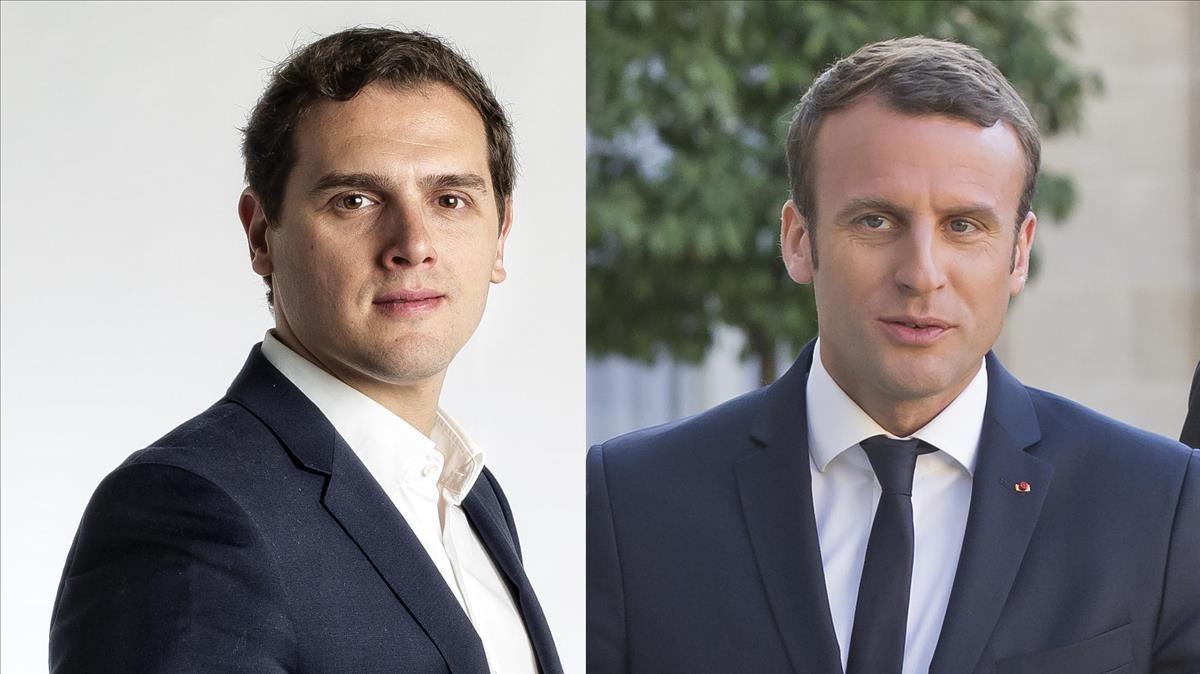 El líder de Ciudadanos, Albert Rivera, y el presidente de Francia, Emmanuel Macron