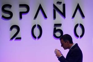 El presidente del Gobierno, Pedro Sánchez, durante la presentación del documento ’España 2020’, en el Museo Nacional Centro de Arte Reina Sofía, este 20 de mayo en Madrid.