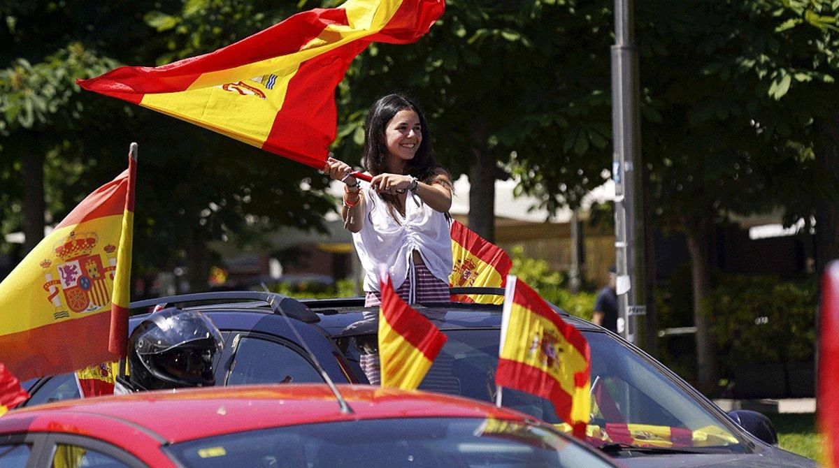 Un momento de la manifestación contra la gestión de la crisis del coronavirus por parte del Gobierno convocada por Vox en Madrid, el domingo 23 de mayo. Un momento de la manifestación contra la gestión de la crisis del coronavirus por parte del Gobierno convocada por Vox en Madrid, el domingo 23 de mayo.