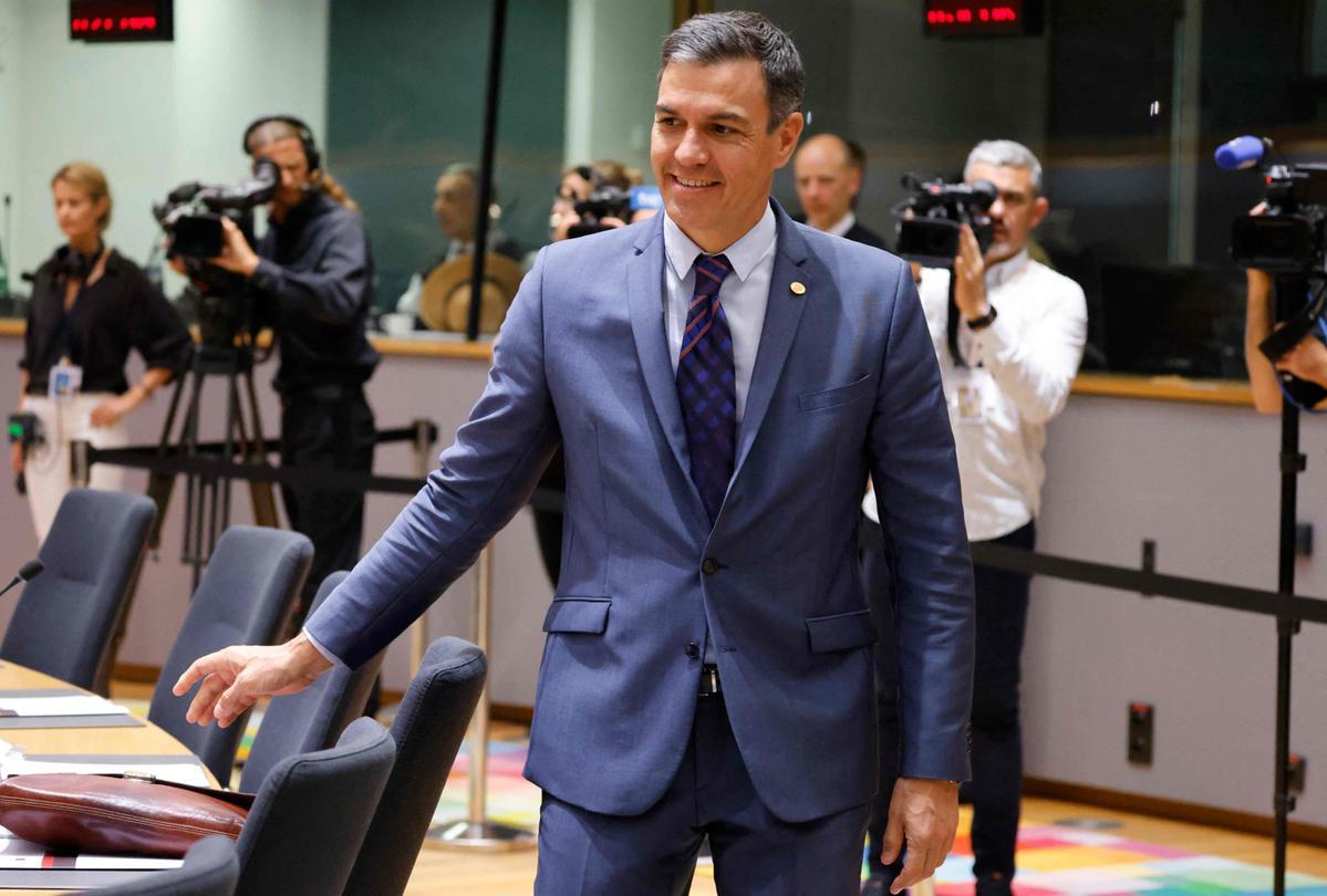 Pedro Sánchez  llega llega a la sesión de trabajo durante la reunión de líderes de la UE y los Balcanes Occidentales en Bruselas