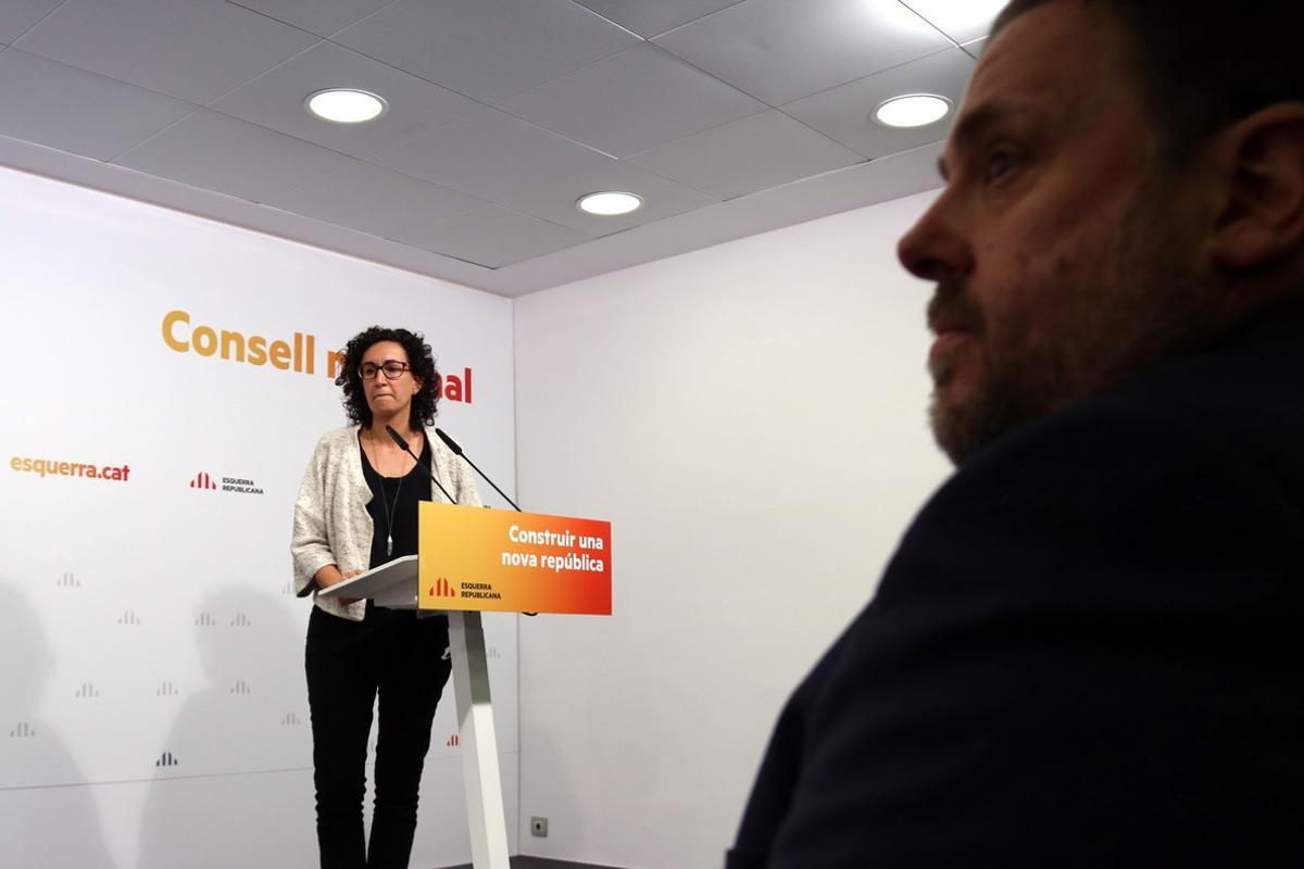 Marta Rovira y Oriol Junqueras, en el Consell Nacional de ERC. 