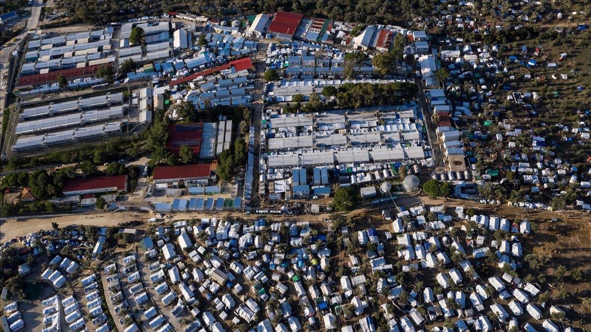 Vista aérea del campo de refugiados de Moria, en la isla griega de Lesbos.