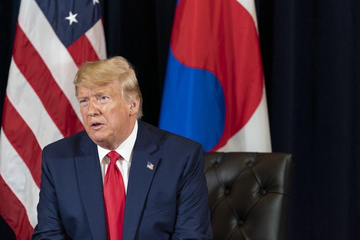 23/09/2019 HANDOUT - 23 September 2019, US, New York: USÂ President Donald Trump speaks during his meeting with South Korean President Moon Jae-in during their meeting at the InterContinental Barclay hotel, on the sidelines of the United Nations General Assembl. Photo: Shealah Craighead/White House /dpa - ATTENTION: editorial use only and only if the credit mentioned above is referenced in full 23/09/2019 HANDOUT - 23 September 2019, US, New York: USÂ President Donald Trump speaks during his meeting with South Korean President Moon Jae-in during their meeting at the InterContinental Barclay hotel, on the sidelines of the United Nations General Assembl. Photo: Shealah Craighead/White House /dpa - ATTENTION: editorial use only and only if the credit mentioned above is referenced in full