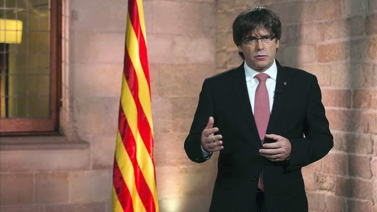El ’president’ Carles Puigdemont, durante su discurso con motivo de la Diada. El ’president’ Carles Puigdemont, durante su discurso con motivo de la Diada.