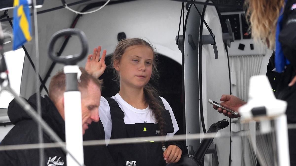 La joven activista Greta Thunberg en el despegue de su viaje transatlántico a principios de agosto de este año La joven activista Greta Thunberg en el despegue de su viaje transatlántico a principios de agosto de este año