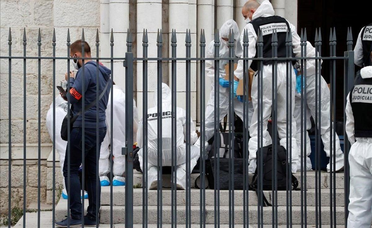 Un forense investiga la escena del crimen en la catedral de la ciudad francesa de Niza. Un forense investiga la escena del crimen en la catedral de la ciudad francesa de Niza.