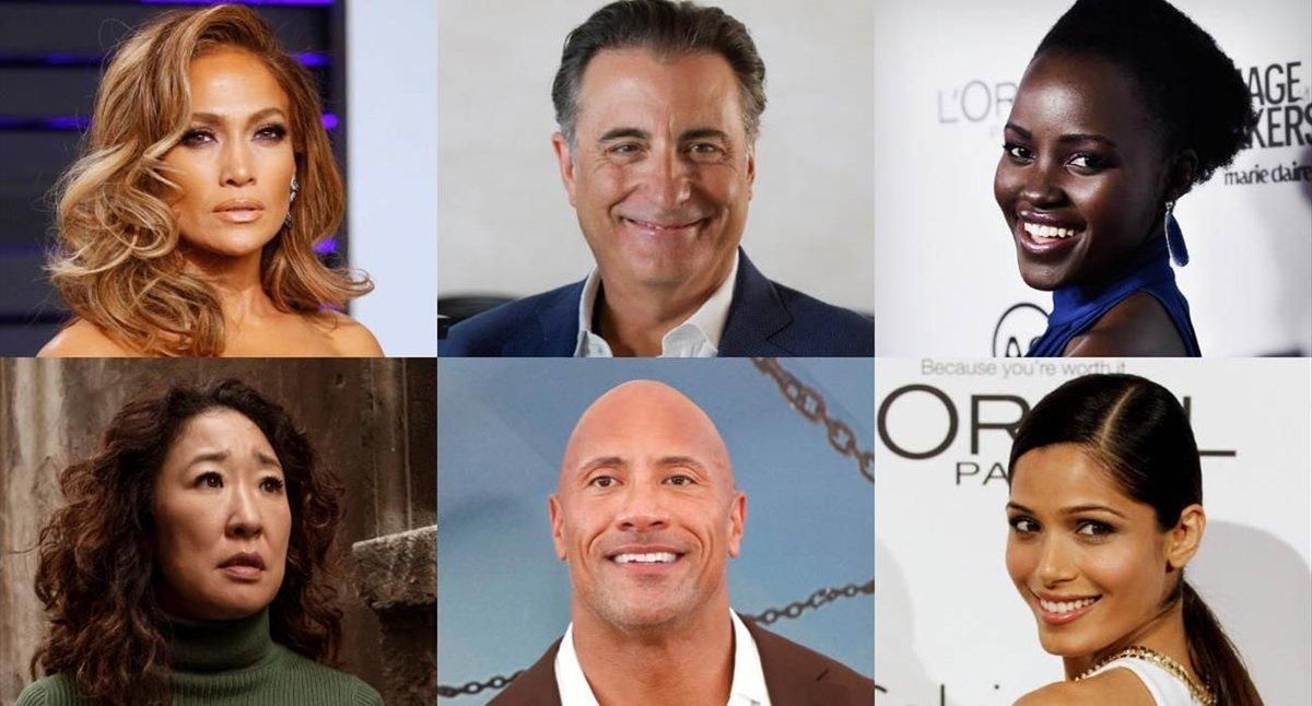 De izquierda a derecha, Jennifer López, Andy García, Lupita Nyong’o, Sandra Oh, Dwayne Johnson y Freida Pinto. De izquierda a derecha, Jennifer López, Andy García, Lupita Nyong’o, Sandra Oh, Dwayne Johnson y Freida Pinto.