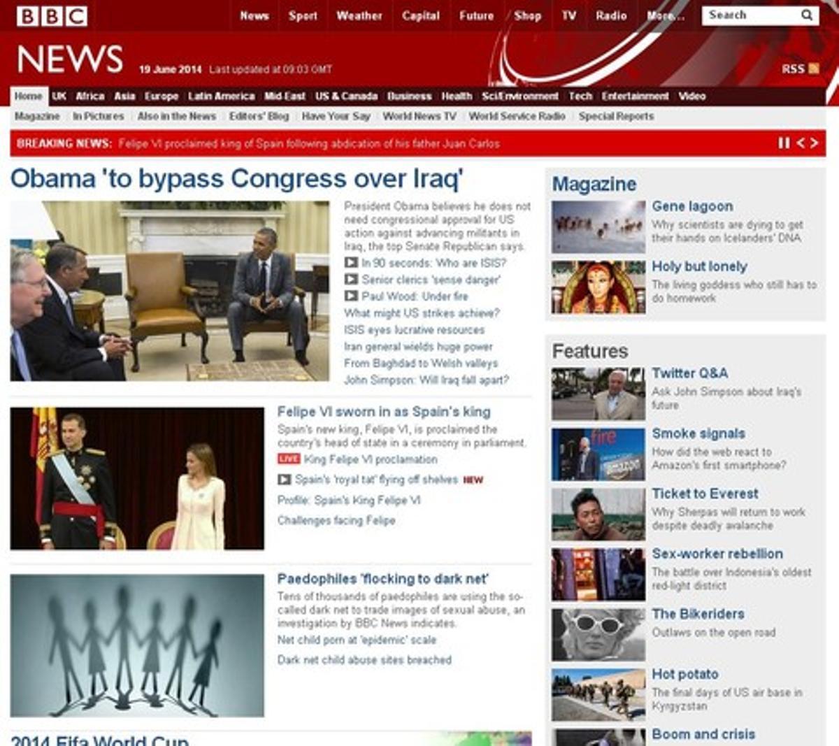 Capçalera ’BBC’ es fa ressò de la coronació de Felip VI.