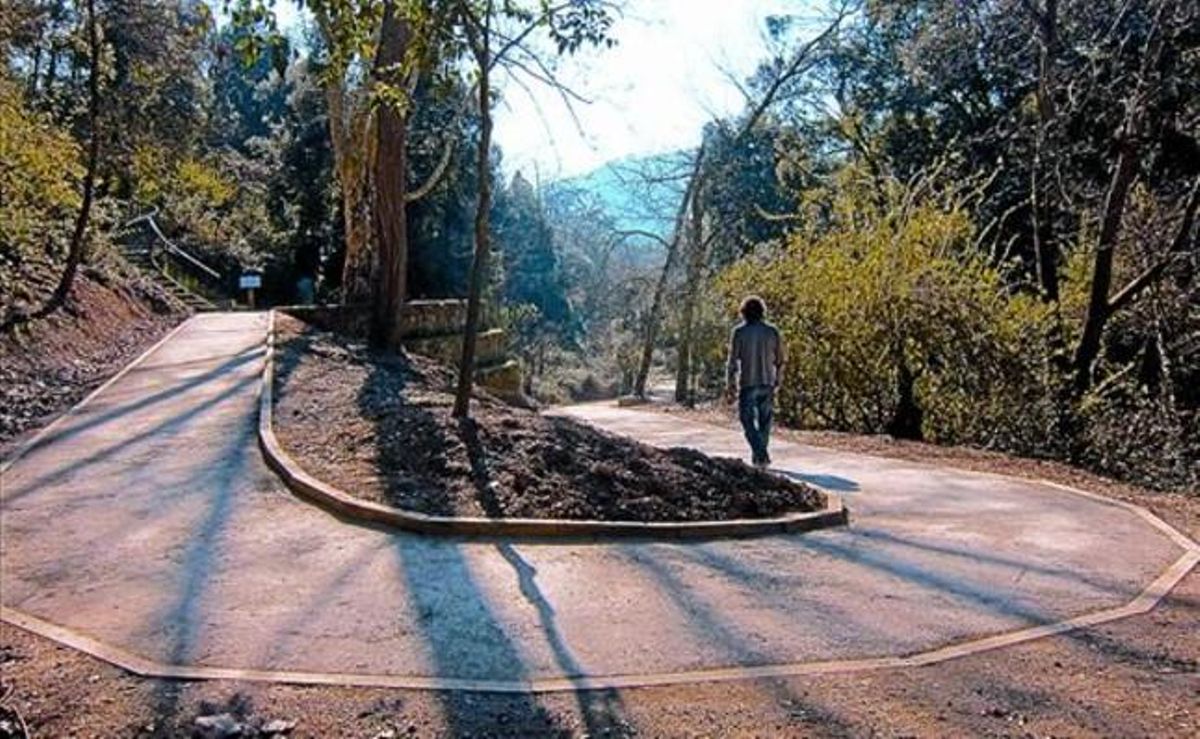 Un hombre, por el nuevo camino adaptado para minusválidos y ciegos del parque de Collserola, el viernes. Un hombre, por el nuevo camino adaptado para minusválidos y ciegos del parque de Collserola, el viernes.