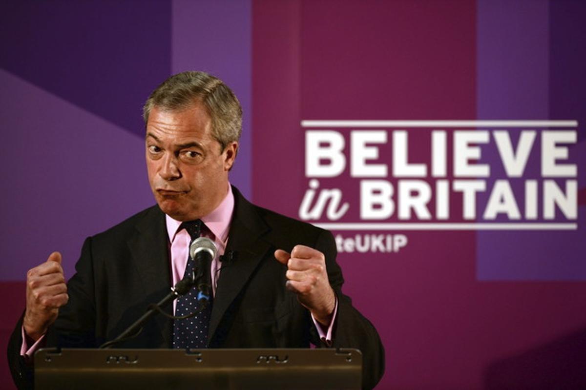 El líder del Partido por la Independencia del Reino Unido (UKIP), Nigel Farage, en un discurso en Hartlepool.