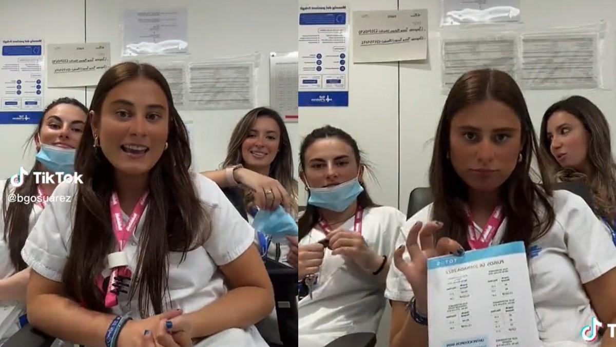 Dos capturas del vídeo que la enfermera Begoña Suárez colgó en su cuenta de TikTok criticando tener que aprender catalán para sacarse las oposiciones.