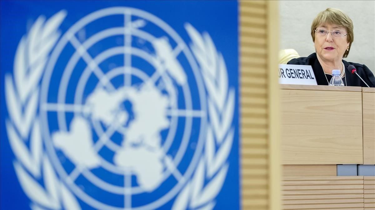 Bachelet durante el discurso que ha pronunciado en la sede de la ONU en Ginebra. Bachelet durante el discurso que ha pronunciado en la sede de la ONU en Ginebra.