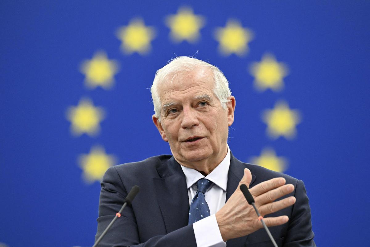 El jefe de la diplomacia de la UE, Josep Borrell, durante su intervención en el Parlamento Europeo, este miércoles en Estrasburgo.