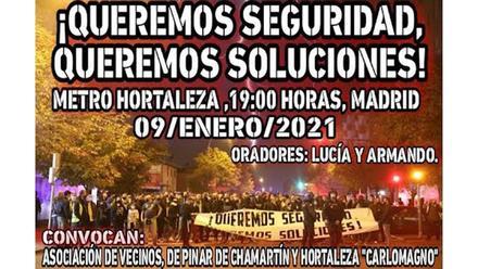 Cartel de la manifestación celebrada el pasado enero contra los menores no acompañados, convocada por la Asociación Vecinal Pinar de Chamartín y Hortaleza &#039;Carlomagno&#039;.