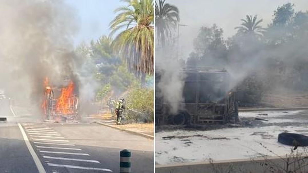 Un autobús se incendia en la avenida Diagonal de Barcelona este jueves. Un autobús se incendia en la avenida Diagonal de Barcelona este jueves.