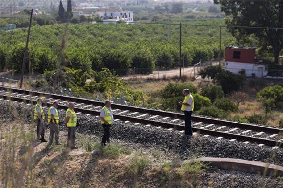 Técnicos de ADIF inspeccionan la zona acotada de la vía férrea en Málaga Técnicos de ADIF inspeccionan la zona acotada de la vía férrea en Málaga