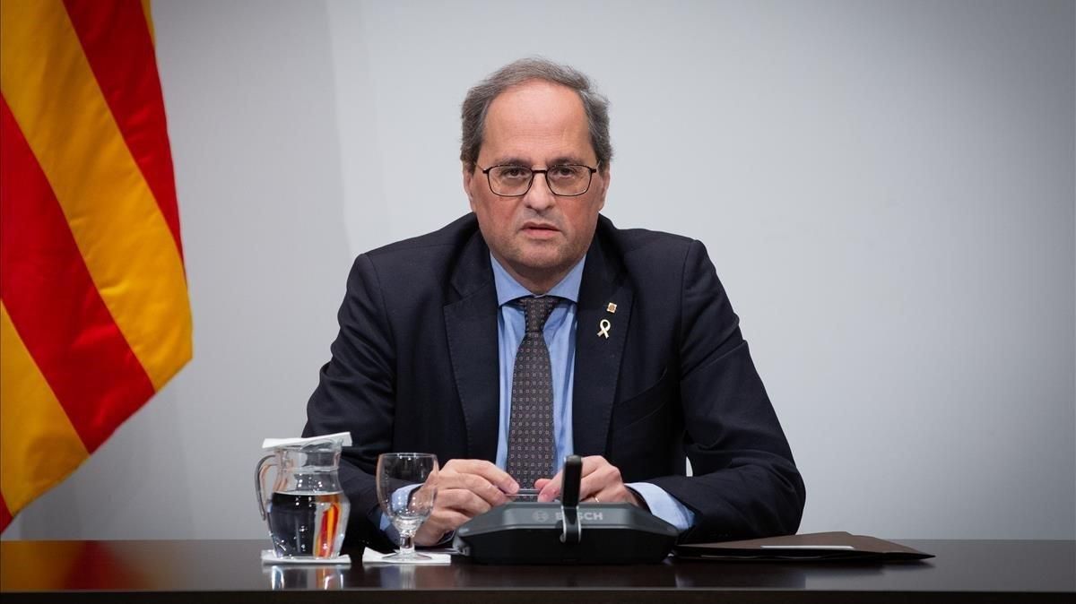 El presidente de la Generalitat, Quim Torra, durante una reunión del Consell Executiu. El presidente de la Generalitat, Quim Torra, durante una reunión del Consell Executiu.