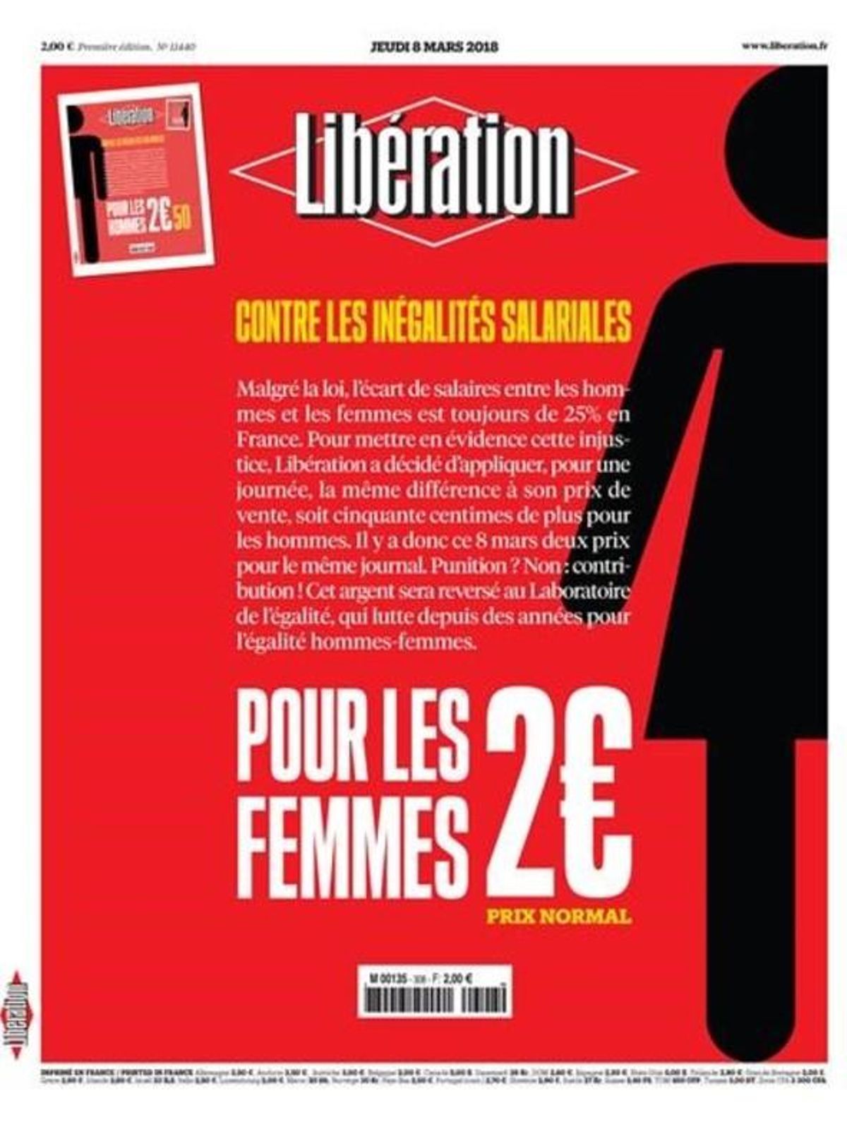 El diario 'Libération', 50 céntimos más caro para los hombres El diario 'Libération', 50 céntimos más caro para los hombres