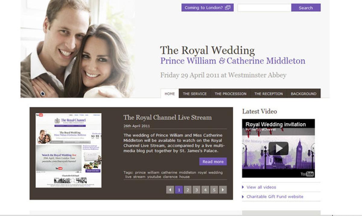 Web oficial del enlace entre Guillermo de Inglaterra y Kate Middleton.