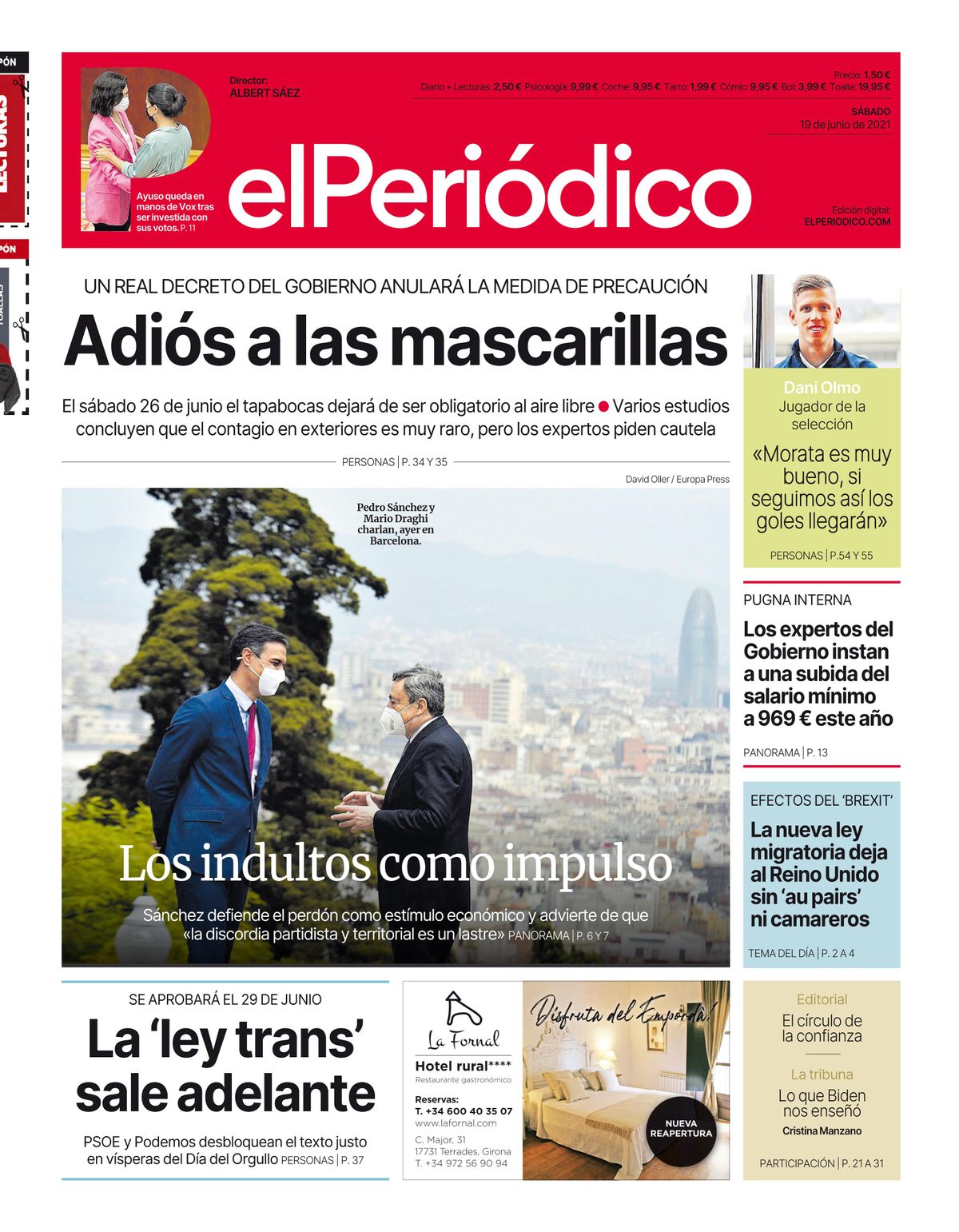 La portada de EL PERIÓDICO del 19 de junio de 2021 La portada de EL PERIÓDICO del 19 de junio de 2021
