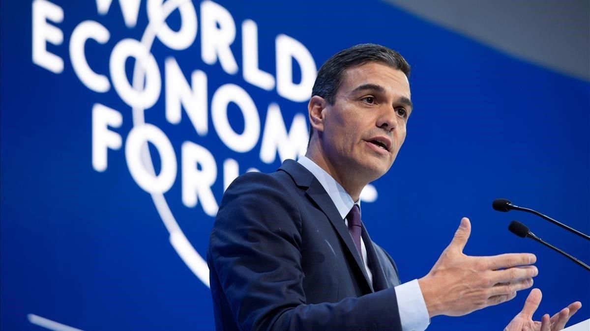 Pedro Sánchez, durante su intervención en el foro de Davos. Pedro Sánchez, durante su intervención en el foro de Davos.