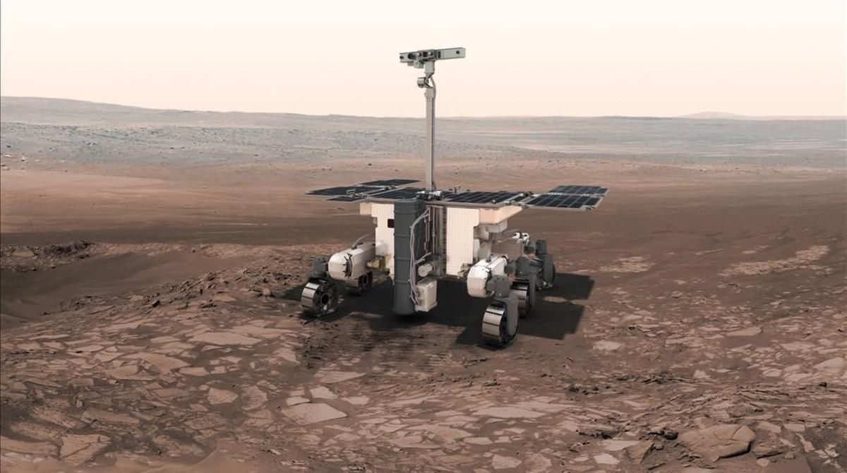 Representación gráfica del robot de exploración ExoMars 2018, ahora ExoMars 2020, un proyecto conjunto de Europa y Rusia. Representación gráfica del robot de exploración ExoMars 2018, ahora ExoMars 2020, un proyecto conjunto de Europa y Rusia.