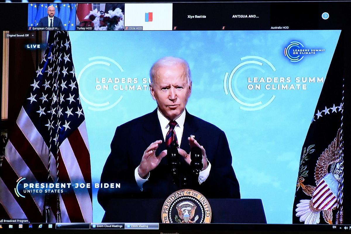 El presidente de EEUU, Joe Biden, en una cumbre por teleconferencia sobre el Clima el pasado jueves.
