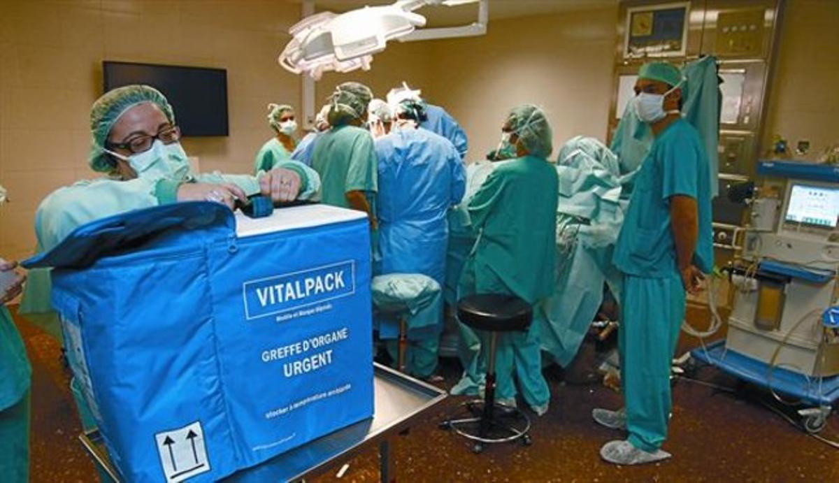 Un equipo médico realiza un trasplante en el Hospital Clínic de Barcelona.