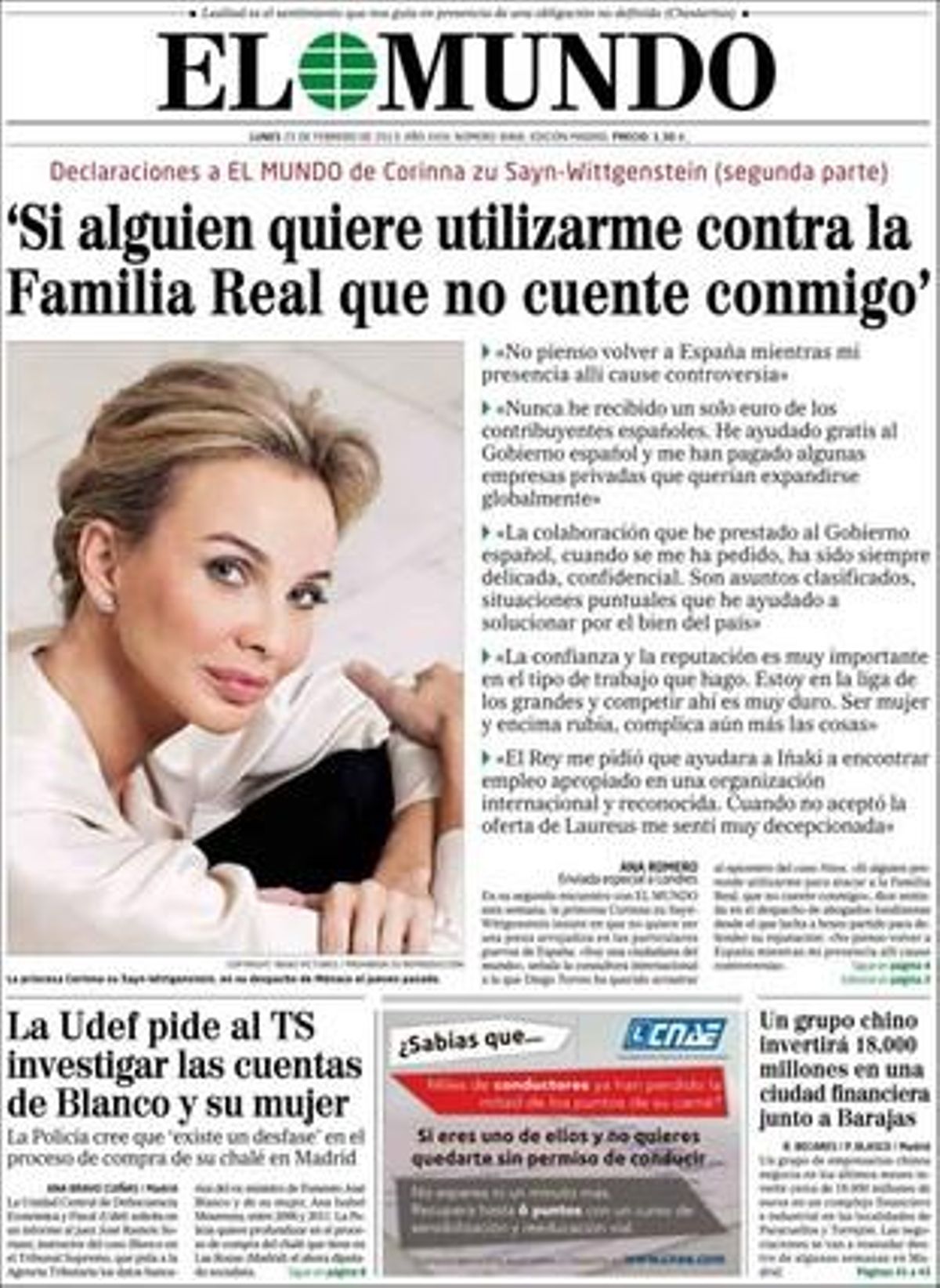 La portada de El Mundo. La portada de El Mundo.