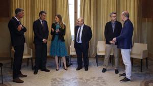 De izquierda de derecha, Peter Wells (Unesco), Jaume Puy (Acup), Victòria Alsina (Govern), José Manuel Pingarrón (Gobierno), Jordi Martí (Ayuntamiento) y Josep Maria Vilalta (Acup).