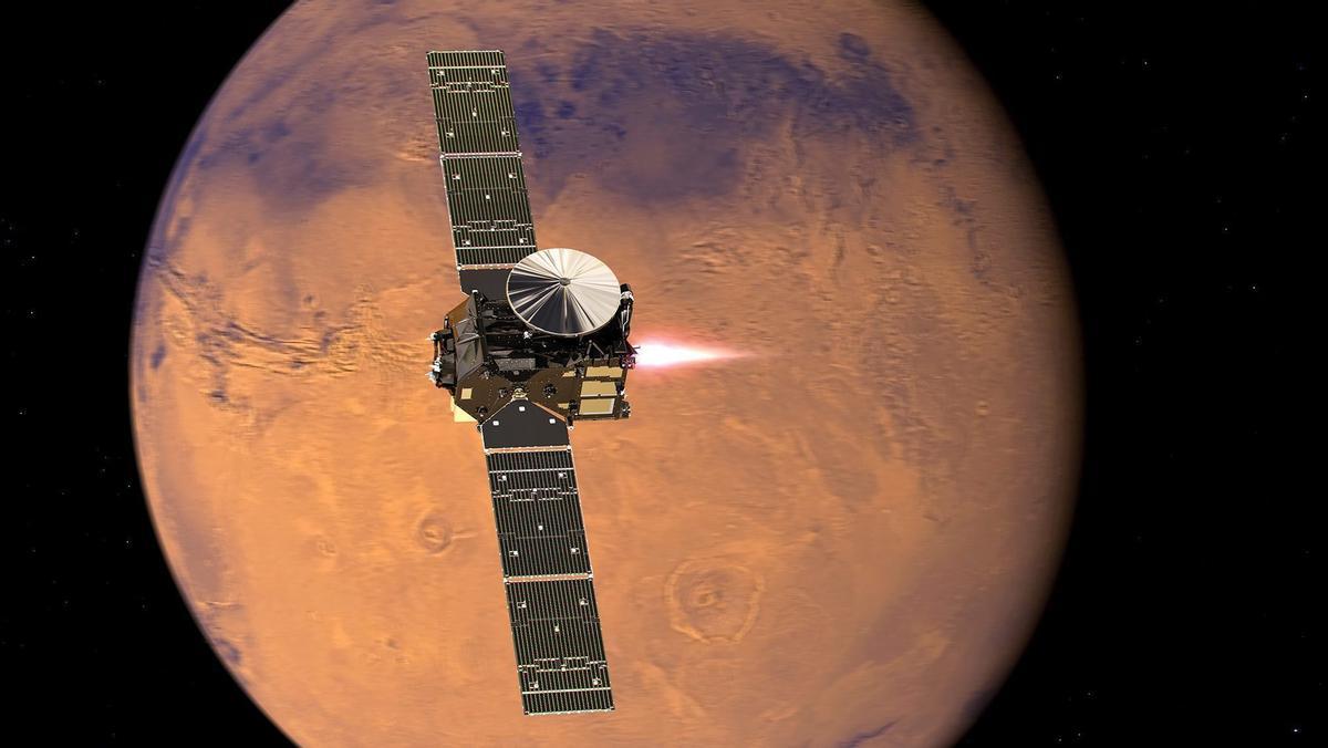 EXOMARS SE ACERCA AL PLANETA MARTEESP01 ESPACIO (---), 14/10/2016.- Fotografía facilitada por la Agencia Espacial Europea (ESA) y fechada el 19 de febrero de 2016, que muestra la misión ExoMars, una misión conjunta entre la ESA y Roscosmos que lleva a bordo la nave de Gases Traza y el módulo Schiaparelli, mientras este último se acerca al planeta Marte. Han viajado juntos desde el lanzamiento el pasado 14 de marzo pero el 16 de octubre se separarán, cuando se encuentren a una distancia de 900.000 kilómetros del planeta. El 19 de octubre el módulo Schiaparelli tardará 6 minutos en adentrarse en la atmósfera marciana y llegar a su superficie. EFE