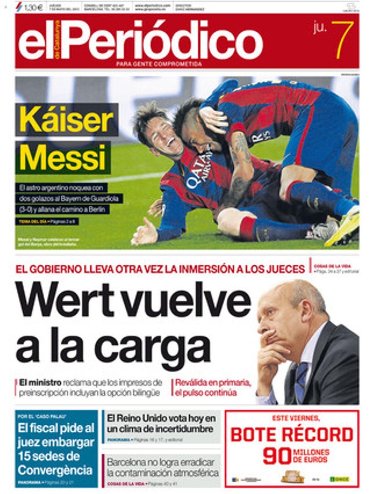 Káiser Messi', en la portada de EL PERIÓDICO DE CATALUNYA