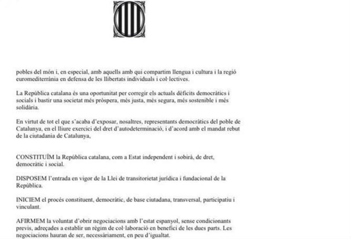 La declaración de independencia de Catalunya de Junts pel Sí y la CUP La declaración de independencia de Catalunya de Junts pel Sí y la CUP