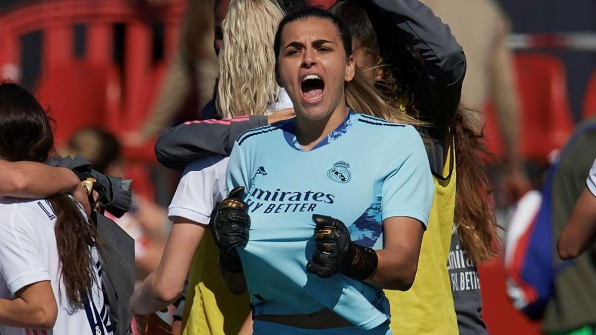 La portera Misa Rodríguez celebra un triunfo del Real Madrid. La portera Misa Rodríguez celebra un triunfo del Real Madrid.