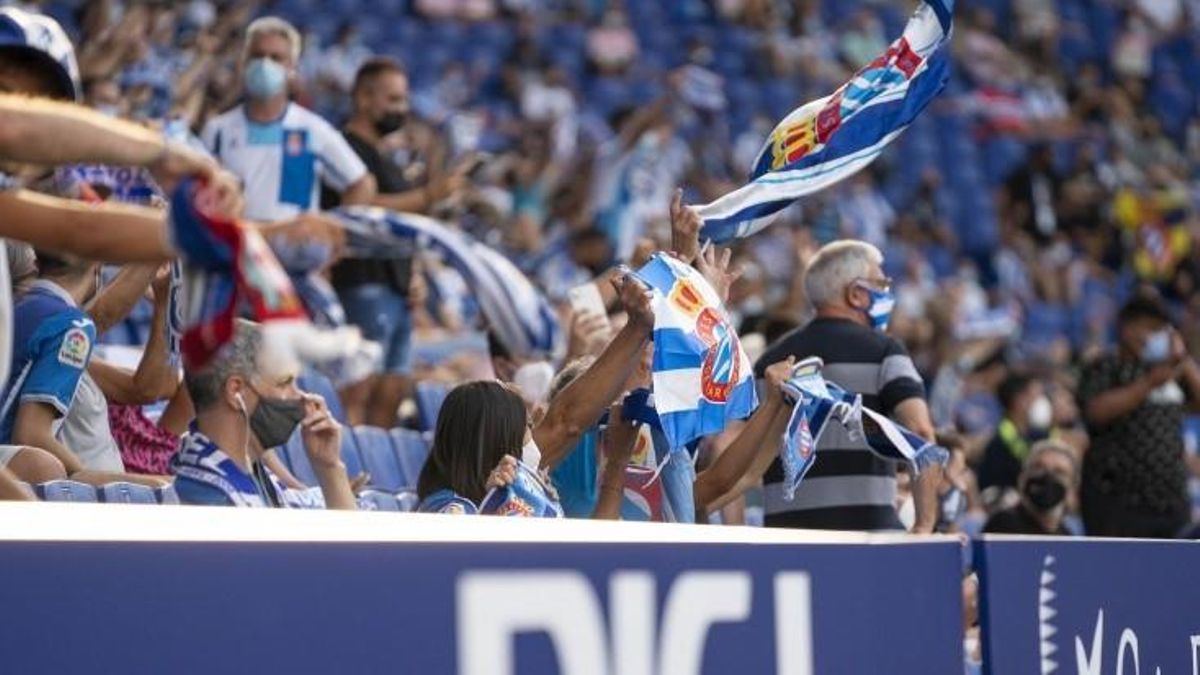 Aficionados pericos en un partido del Espanyol. Aficionados pericos en un partido del Espanyol.