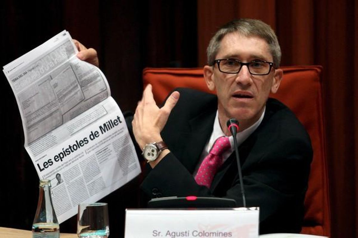 El exdirector de la Fundació CatDem, Agustí Colomines, en julio del 2010, ante la comisión de investigación del Parlament de Catalunya sobre el desvío de fondos del Palau de la Música. El exdirector de la Fundació CatDem, Agustí Colomines, en julio del 2010, ante la comisión de investigación del Parlament de Catalunya sobre el desvío de fondos del Palau de la Música.