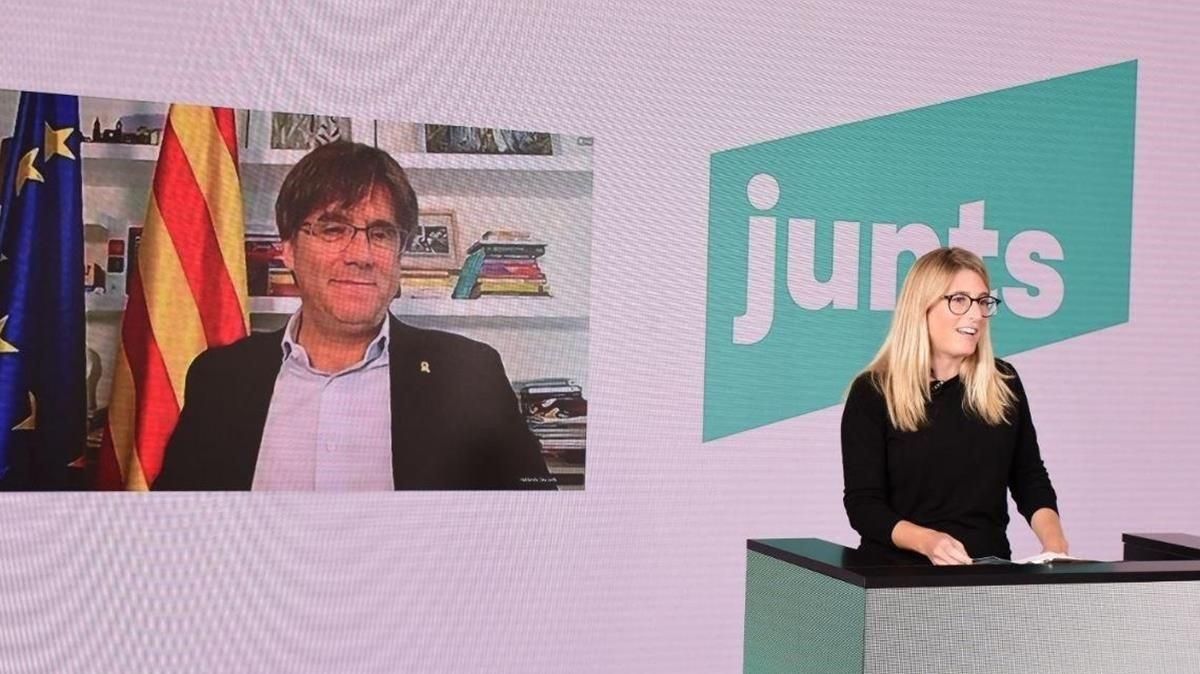 Puigdemont y Artadi, en la clausura del congreso fundacional de Junts per Catalunya. Puigdemont y Artadi, en la clausura del congreso fundacional de Junts per Catalunya.