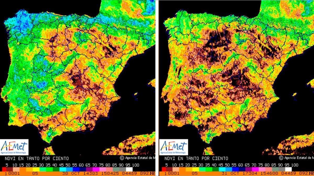 La sequera a Espanya, en visió satel·litària