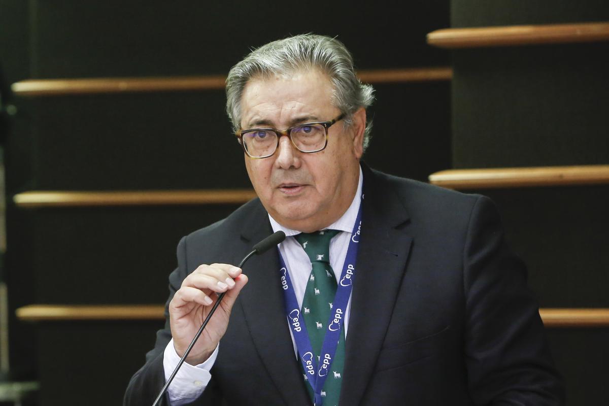 El eurodiputado del PP Juan Ignacio Zoido, durante su intervención este jueves en el Pleno del Parlamento Europeo.