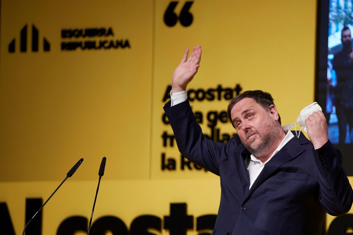 Oriol Junqueras, en el mitin de Manresa, este miércoles. Oriol Junqueras, en el mitin de Manresa, este miércoles.
